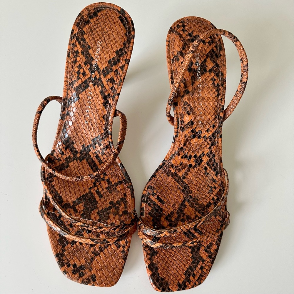 NWOT Zara brown Snakeskin Kitten Heel Sandal Size 8 like new